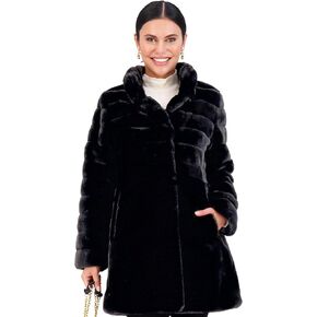 Jones NY Long Faux Fur Coat for Women - Fake Fur Jacket Winter Coat with Pockets