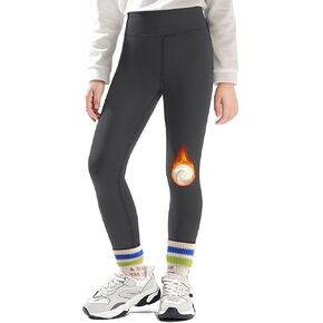 Girls Fleece Lined Leggings Thermal Full Length Pants Winter Warm Stretchy Athletic Leggings for Kids 4-15 Years