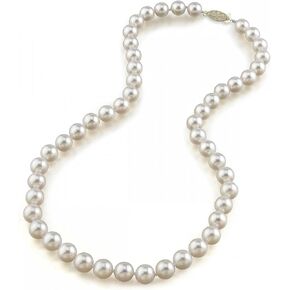 THE PEARL SOURCE 14K Gold 8.0-8.5mm Round Genuine White Japanese Akoya Saltwater Cultured Pearl Necklace in 24" Matinee Length for Women