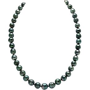 The Pearl Source 14K Gold 8-10mm Baroque Genuine Black Tahitian South Sea Cultured Pearl Necklace in 16" Choker Length for Women