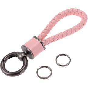 Car Keychain Universal Key Chain with Ring for Key Fobs for Home for Women Faux Leather Pink