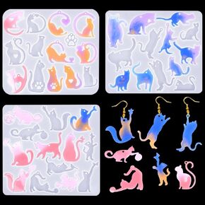 FineInno 3 Pcs Resin Earring Molds,Cat Silicone Molds,Jewelry Casting Mold for DIY Art Craft, Pendant, Bracelet, Necklace Making Molds for Epoxy Resin