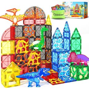 Dinosaur Toys Magnetic Tiles Lava Dinosaur World Starter Set - Kids Magnetic Building Blocks for Boys & Girls STEM Sensory Montessori Toys for 3+ Year Old Preschool Learning Toys Creative Kids Games