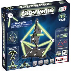 SUPERMAG - Glow 45 | Educational Construction Fun | 45 Piece Set | Europe-Made | STEM | Toy Magnetic Building Sets | Magnet Toys | Supermag 0666