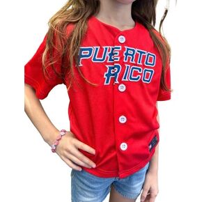 TAINOWEARS Puerto Rico Baseball Embroidery Jersey for Children, Baseball # 21 Boricua Red, Button Jersey Short Sleeve for Boys and Girls