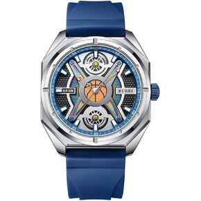BUREI Men Wrist Watches Fashion Analog Waterproof Rubber Strap Watches for Men