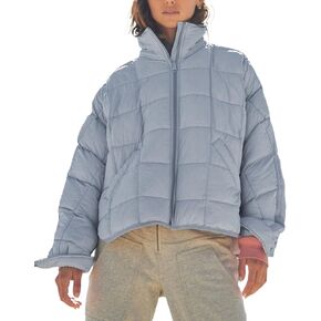 D-Sun Womens Oversized Puffer Jacket Lightweight Down Jacket Full Ziper Long Sleeve Winter Quilted Coat
