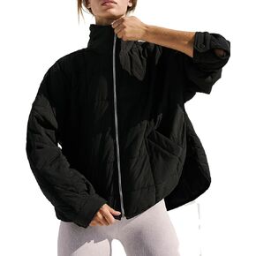 D-Sun Womens Oversized Puffer Jacket Lightweight Down Jacket Full Ziper Long Sleeve Winter Quilted Coat