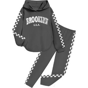 KANGKANG Girls Clothes Fall Winter Outfits Graphic Hooded Sweatsuits Sweatpants 2Pcs Set