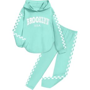 KANGKANG Girls Clothes Fall Winter Outfits Graphic Hooded Sweatsuits Sweatpants 2Pcs Set