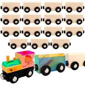 18 Pack Unfinished Wooden Cars Unpainted Magnetic Wood DIY Crafts Trains Car for DIY Craft Activities Birthday Gift (Color Set 3)