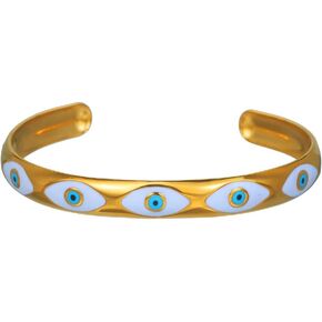 Evil Eye Bracelet for Women -18K Gold Plated Women's Stainless Steel Cuff Bracelets Evil Eye Drop Oil Blue Eyes Protection Bracelet