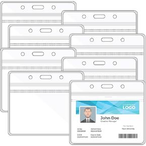Happy Trees Badge Holder Horizontal ID Card Protector, Name Tag Badge Holders with Resealable Zip, Clear PVC Plastic Sleeves, Pass Case Credential Pouch for Office, School (50 Pack)