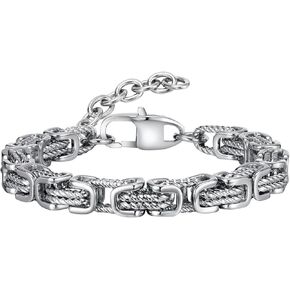 MEALGUET Stylish Steam Punk Chain Link Bracelets for Men : Waterproof Men's Twisted Stainless Steel Byzantine Bracelet Non Tarnish, Fashion Jewelry Silver/Antique Grey/Black
