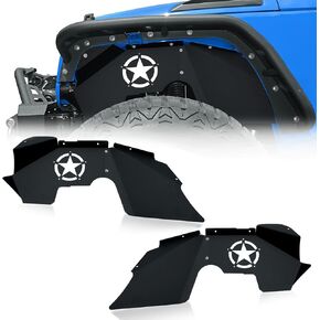 for Wrangler JK Front Inner Fender Liners Compatible with 2007-2018 Jeep Wrangler JK & JKU Unlimited 2/4 Doors, White Star Logo Wheel Well Liners Mud Guards Steel Fender Flares Cover (2 PCS)