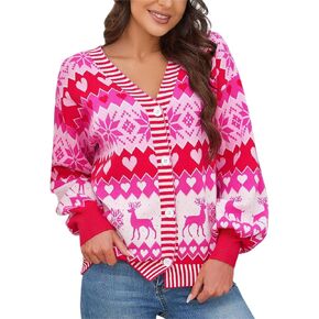 KOJOOIN Christmas Sweaters for Women Fun Patterns Cute Cardigans Merry Winter Open Front Knit Sweaters Outerwear in Kuwait