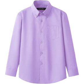 FAHIZO Boys' Long Sleeve Regular Fit Button-Down Collared Stretch Dress Shirt with Chest Pocket
