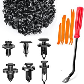 205pcs Push-Type Retainer Clips, Bumper Fender Nylon Rivets of 6 Most Popular Sizes and 5 Fastener Removers for Most Brands of Vehicles