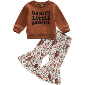 Hnyenmcko Toddler Western Baby Girl Clothes Bell Bottom Outfits Long Sleeve Cowgirl Sweatshirt + Cow Print Pants Fall Outfit (Cow-Royal Blue 01, 3-4 Years)