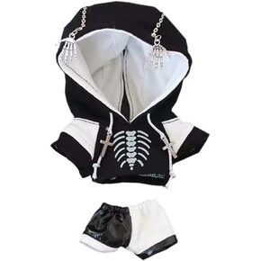 niannyyhouse 10cm Plush Doll Clothes Hoodie Color Blocked Pants Black and White Outfit Doll Accessories (Black)