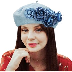 Gllutt Denim Beret Hat for Women Summer Thin Artist French Beret Hat Size Adjustable