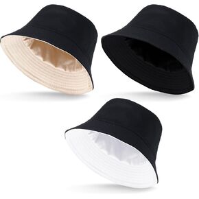 3 Pcs XXL Bucket Hat for Men Big Head Reversible Oversize Fisherman Hats Summer Beach Hat for Women Men(Black Khaki White)