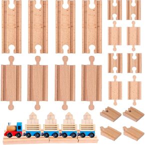 20 Pcs Straight Wooden Tracks Expansion Wood Train Track Connectors Adapters Male Male Female Female Train Track Wood Starting Train Track Accessories Train Bridge Compatible with Railroad Set