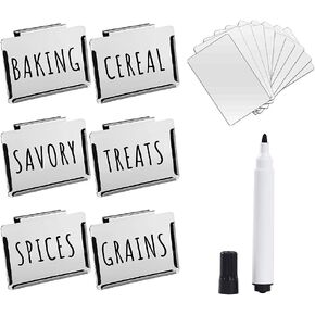 Kitchen Clip Label Holder,Metal Basket Labels Clip On Holders,Basket Labels Clip Set for Basket Pantry Organization Box,Bin Clips Labels Tags,6 Pcs Clip Holders with 20 Pcs White Blank Cards