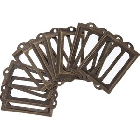 12pcs Label Box Library Labels for Shelves Retro Bookshelf Antique Metal Label Holders Sticker Tabs File Cabinet Label Holders Metal Labels Wooden Bookshelf Stickers Iron