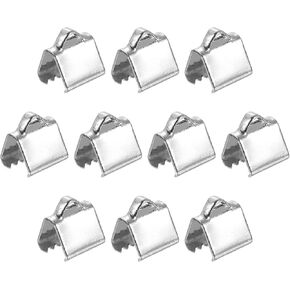 uxcell 90Pcs Ribbon End Crimp Clamps, 10.5mm Pinch Cord End Clasps Stainless Steel Curled Bead Clasp for Ribbon Lace Bookmark Ends Keychain DIY Making, Silver