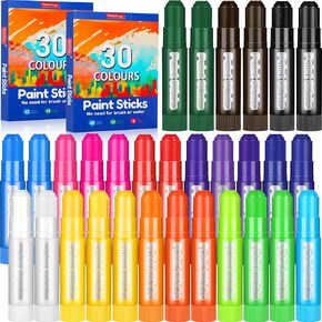 60 Pcs Tempera Paint Sticks 30 Colors Kids Washable Paint Safe Quick Drying Paint Crayons Children Arts and Craft Toddler Art Supplies for Paper Wood Glass Rock Poster Canvas