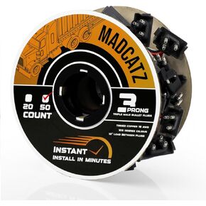 MADCATZ 20 Count Continuous 3 Prong Right Angle Plug Wire Harness Roll 18G Male Bullet Plugs 10-inch/25cm Lead Between Plugs for Tail Light, Trailer, Truck in Kuwait