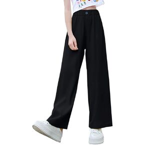 Betusline Girls Casual Elastic Waist Wide Leg Long Pants Straight Suit Trousers, Suit Black, 11-12 Years = Tag 160