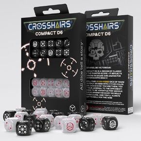 Crosshairs Compact D6: Black & Pearl by Q-Workshop, Dice for RPG Board Games, for 1+ Players and Ages 14+