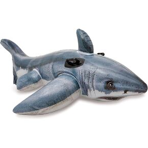 Intex Great White Shark Inflatable Pool Float: Animal Pool Toy for Kids – 2 Heavy-Duty Handles – 88lb Weight Capacity – 68" x 42" – for Ages 3+