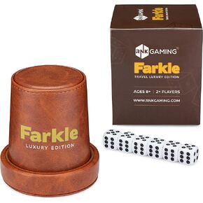 Farkle Travel Luxury Edition Game with Brown PU Leather Dice Cup