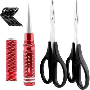 RC Body Reamer 0-14mm Hole Puncher with Sleeve & Curved & Straight Scissors & 8 Pieces Body Clips Set Cars Body Mounting for RC Vehicle Truck Plastic Body Shell Cover Hobby Repair Tools (Red)
