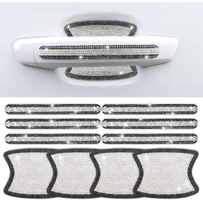 10 PCS Bling Car Door Handle Protector, Shiny Crystal Rhinestone Anti-Scratch Universal Cars Door Handle Protective Cover, Glitter Automotive Exterior Accessories for Women (Black)