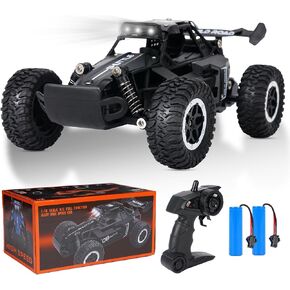 Remote Control Car, Remote Control Truck, 1:16 Balck 2.4Ghz All Terrain Off-Road Monster Truck, 20 km/h RC Cars with LED Bodylight and 2 Rechargeable Batteries Toys Gifts for Adults Boys 3+ Years