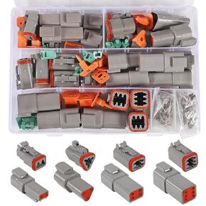 AITRIP 180PCS 15 Kits DT Deutsch Connector Kit 2 3 4 6 Pin Gray IP67 Waterproof Electrical Connectors Plug with 60Pairs Barrel Style Solid Terminals Pin Sockets 14-20 AWG