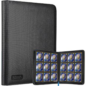 Premium Zipper Trading Card Binder Compatible with Sport Card, 9 Pocket 540 Side-Loading Slots Card Album Holder, Ringless Game Trading Card Protective Organize Folder, BLACK