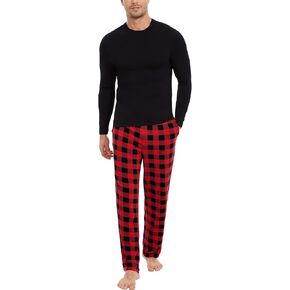 GYS Bamboo Viscose Men's Pajama Sets Long Sleeve Plaid Loungewear Sets with Pockets