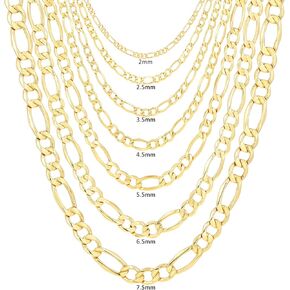 Nuragold 14K Yellow Gold Figaro Link Chain Necklace/Lengths 16"- 30" / Widths 2mm - 7.5mm / Italian Made Jewelry for Men and Women