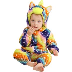 Baby Winter Hooded Romper Jumpsuit Unisex Kids Flannel Romper Halloween Toddler Cartoon Animal Costume