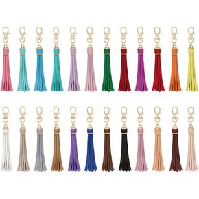 HOVEOX 24 Pieces Faux Leather Tassels Artificial Leather Tassels Bulk Keychain Tassels Leather Tassels for Keychain Making and Craft (Mixed Color)