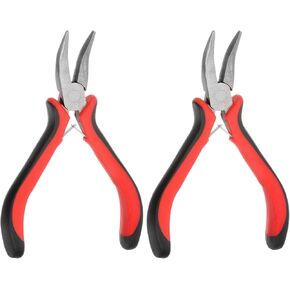 HARFINGTON 2pcs Mini Bent Nose Pliers 5 Inch Toothless Curved Precision Plier with Plastic Non-Slip Handle for DIY Crafts Jewelry Making