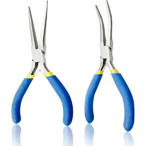 2-Piece 6" Mini Needle Nose Pliers Set, Long Nose Pliers, Bent Nose Pliers with Comfort Grip, Heavy Duty Carbon Steel, Insulated Non-Serrated Rust for 3D Metal Jigsaw Puzzles Assembly Jewelry Making