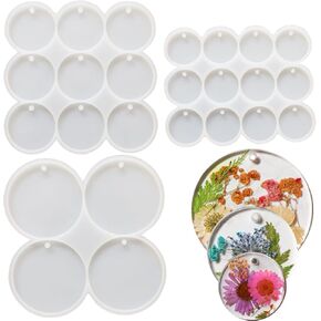 Flat Circle Resin Molds, 3Pcs Silicone Round Earrings Pendant Resin Molds with 25 Cavities for Earrings, Keychain,Pet Tag,Jewelry Making,Epoxy Resin Art