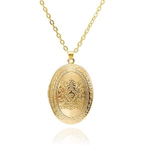 POYAMUSE Vintage Locket Necklace for Women, Gold Silver Locket Pendant Necklace for Women, Classic Keepsake Necklace Jewelry