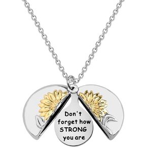 MYOSPARK Don't Forget How Strong You are Sunflower Locket Necklace Elephant Lovers Gift Inspirational Gift for Friend Graduate